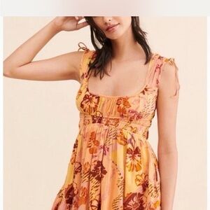Free People Orange Smocked Ruffled Sundress